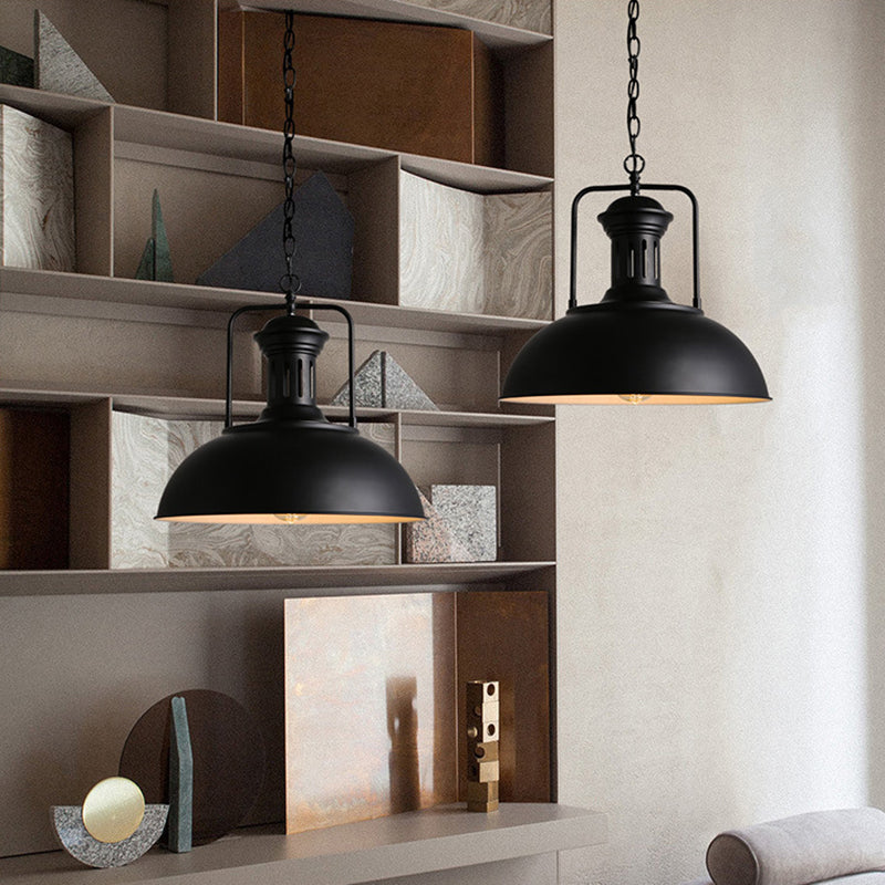 Metallic Pot Cover Pendant Light - Antique Hanging Fixture for Restaurants, 1-Light