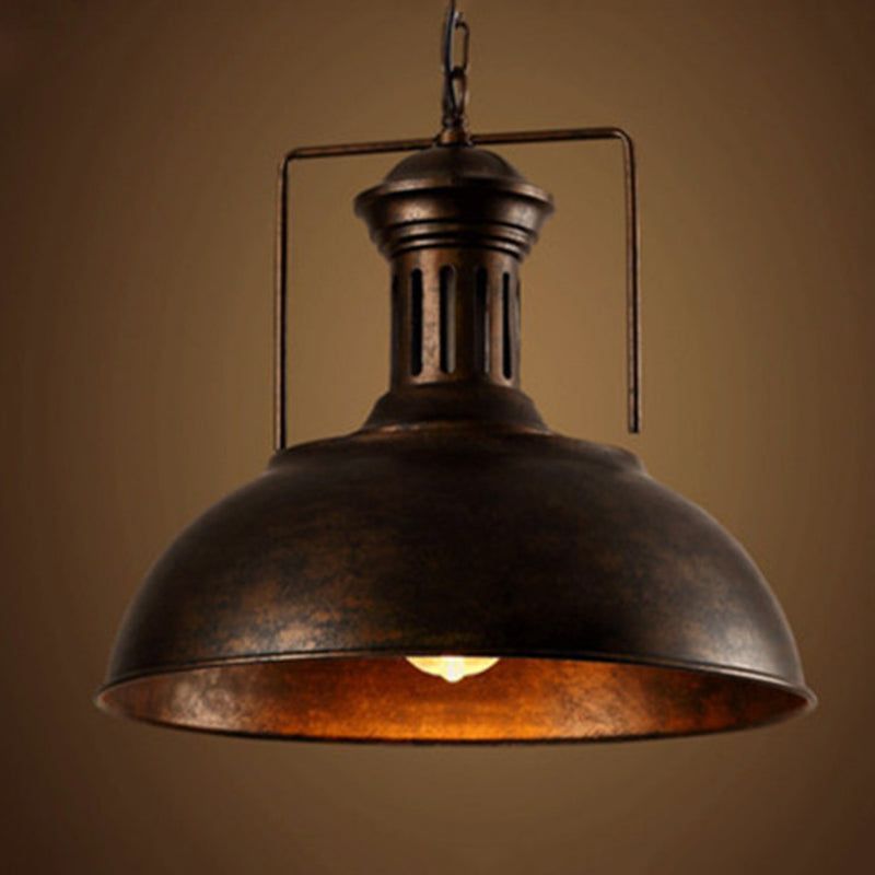 Metallic Pot Cover Pendant Light - Antique Hanging Fixture for Restaurants, 1-Light