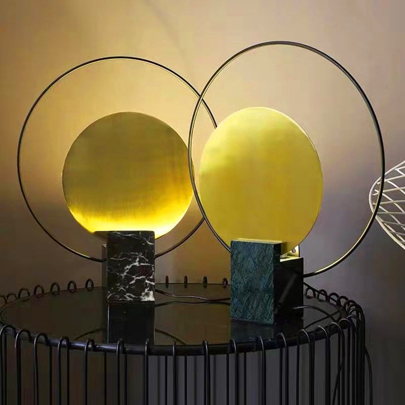 Modern Marble Rectangle Nightstand Lamp with Halo Ring - Perfect Living Room Table Lighting