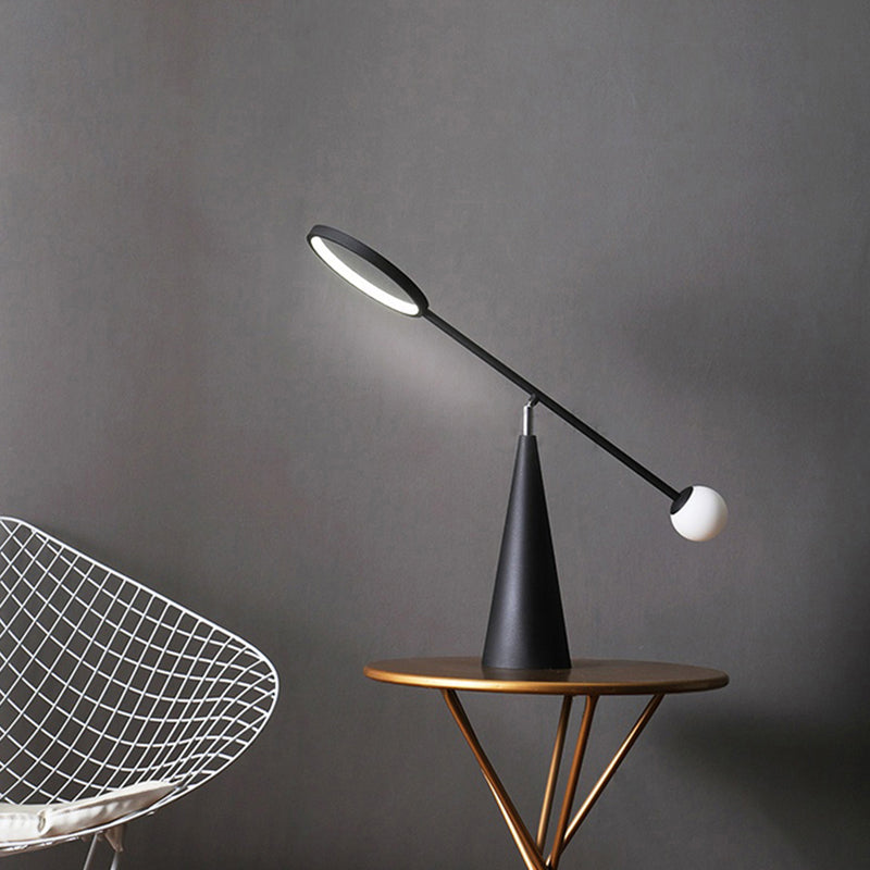 Metallic LED Living Room Nightstand Light with Minimalistic Ring Design and Conical Base