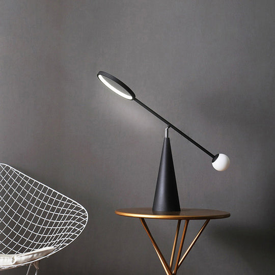 Metallic LED Living Room Nightstand Light with Minimalistic Ring Design and Conical Base