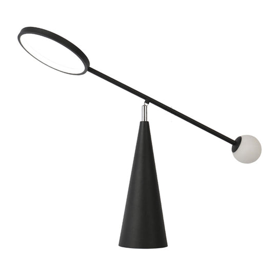 Metallic LED Living Room Nightstand Light with Minimalistic Ring Design and Conical Base