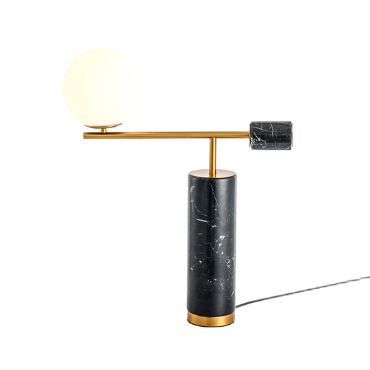Sleek Opal Glass Sphere Table Lamp: Minimalistic 1-Light Bedside Lighting with Marble Base