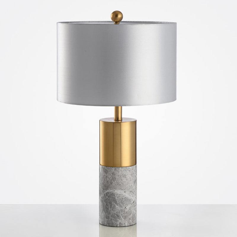 Minimalistic Round Bedside Lamp: Fabric 1-Light Table Light, Cylindrical Marble Base