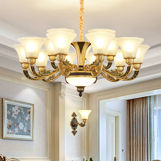 Vintage Flared Suspension Chandelier for Living Room - Cream Frosted Glass Light