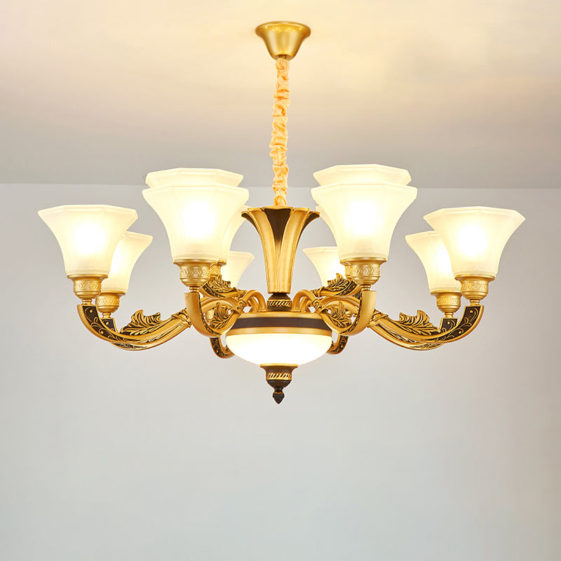 Vintage Flared Suspension Chandelier for Living Room - Cream Frosted Glass Light