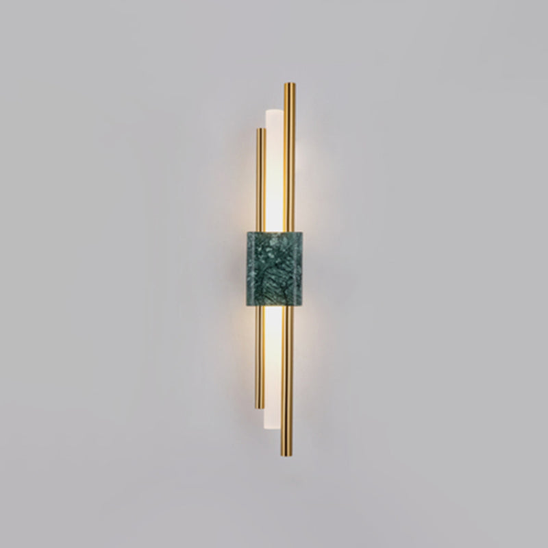 Sleek Acrylic Green LED Wall Sconce with Marble Trim