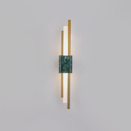 Sleek Acrylic Green LED Wall Sconce with Marble Trim