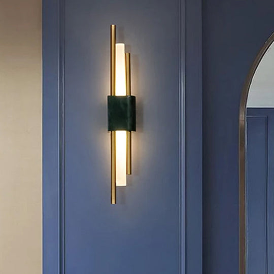Sleek Acrylic Green LED Wall Sconce with Marble Trim