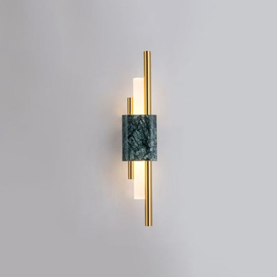Sleek Acrylic Green LED Wall Sconce with Marble Trim