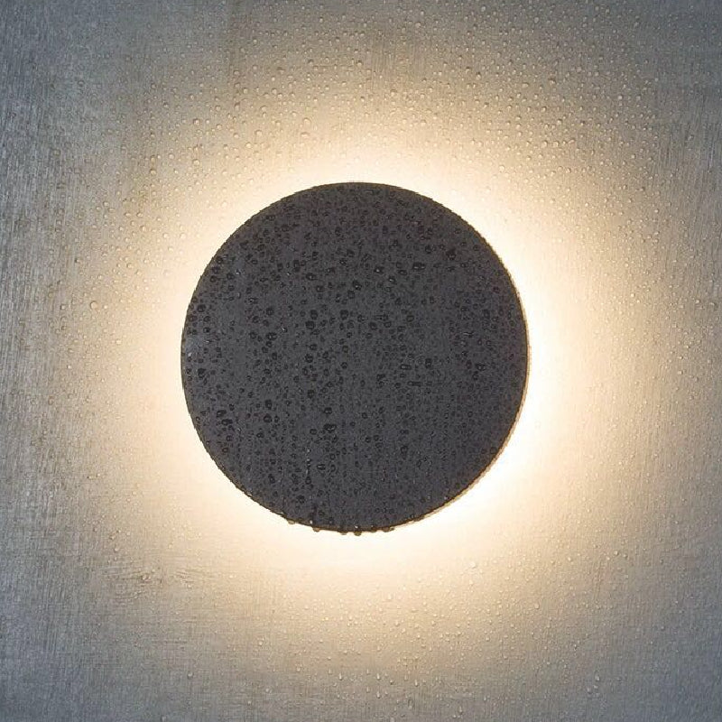 LED Grey Cement Wall Sconce: Flat Round Simplicity with Wall Mounting for Bedroom Lighting