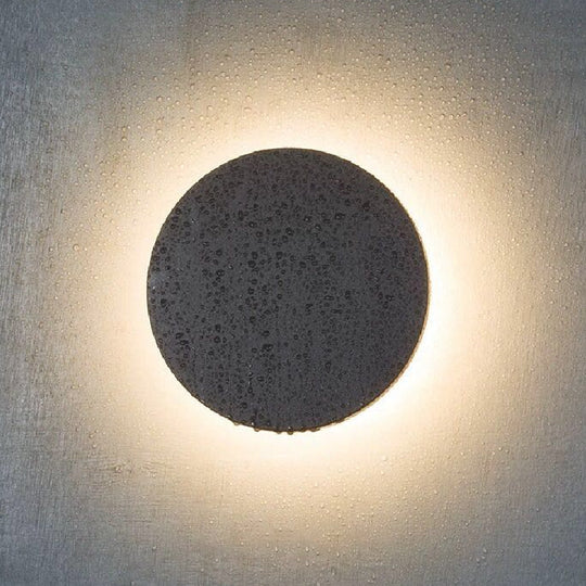 LED Grey Cement Wall Sconce: Flat Round Simplicity with Wall Mounting for Bedroom Lighting