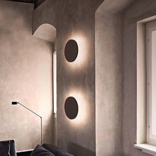 LED Grey Cement Wall Sconce: Flat Round Simplicity with Wall Mounting for Bedroom Lighting