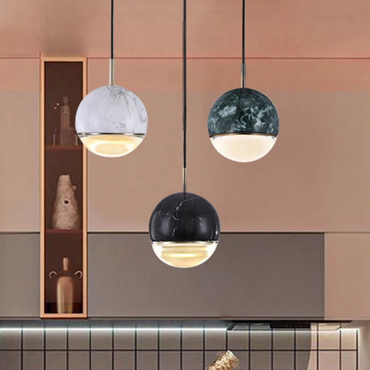 Marble Dome Pendant Light - Elegant Single-Bulb Suspension for Dining Room