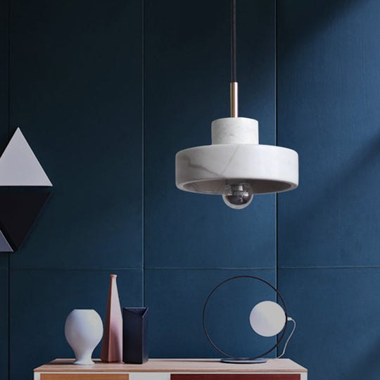 Minimalistic Stone Lid Shaped Ceiling Light - White Pendant for Living Room