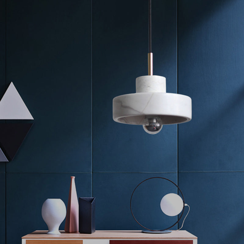 Minimalistic Stone Lid Shaped Ceiling Light - White Pendant for Living Room