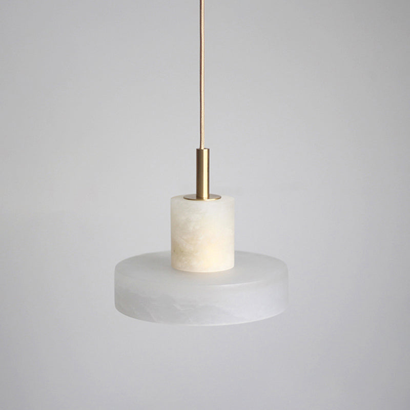 Minimalistic Stone Lid Shaped Ceiling Light - White Pendant for Living Room