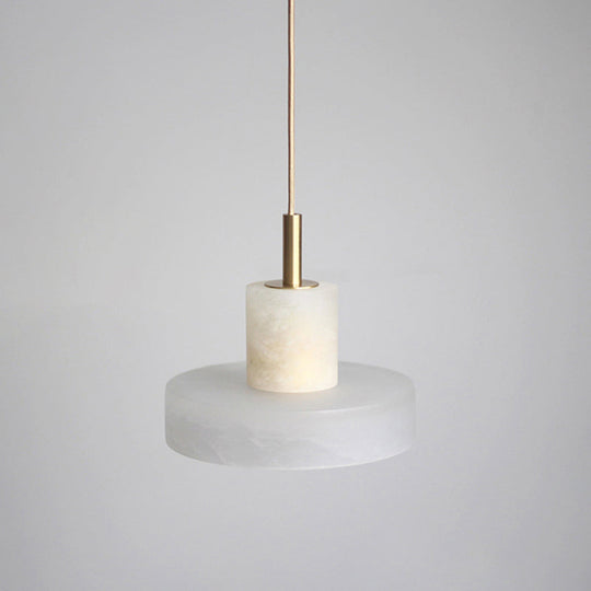 Minimalistic Stone Lid Shaped Ceiling Light - White Pendant for Living Room
