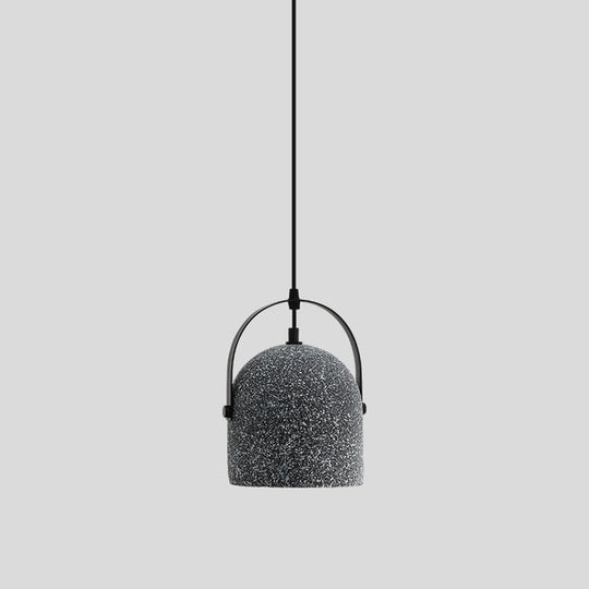 Sleek Single Pendant Light: Geometric Cement Ceiling Fixture for Modern Restaurants
