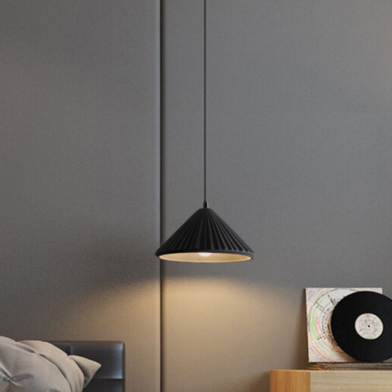 Modern Conical Ribbed Cement Ceiling Light for Bedside or Dining Room