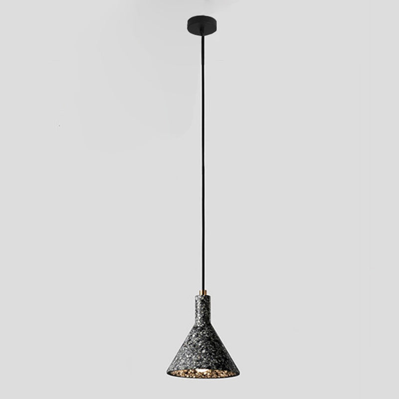 Sleek Terrazzo Funnel Pendant Light for Dining Room - Single-Bulb Suspension Fixture