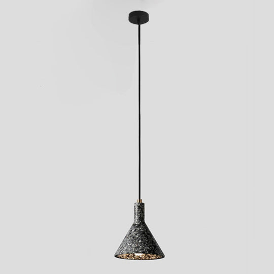 Sleek Terrazzo Funnel Pendant Light for Dining Room - Single-Bulb Suspension Fixture