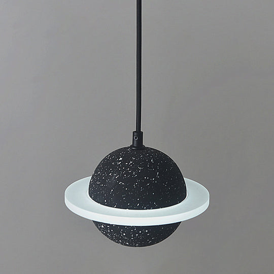 LED Planet Shaped Cement Hanging Lamp: Stylish Single-Bulb Pendant Light for Bedroom