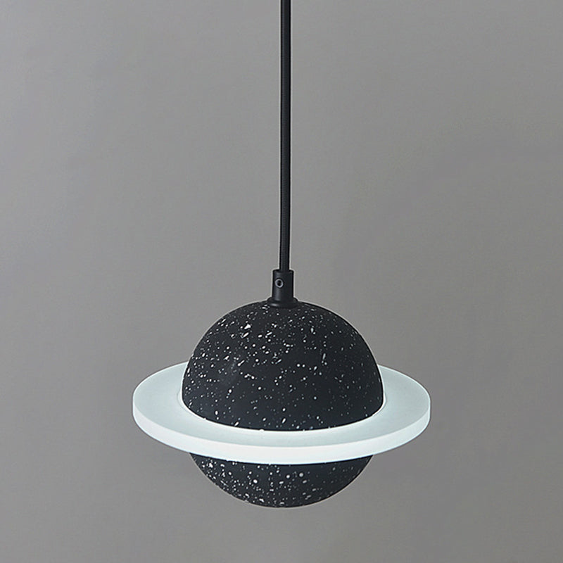 LED Planet Shaped Cement Hanging Lamp: Stylish Single-Bulb Pendant Light for Bedroom