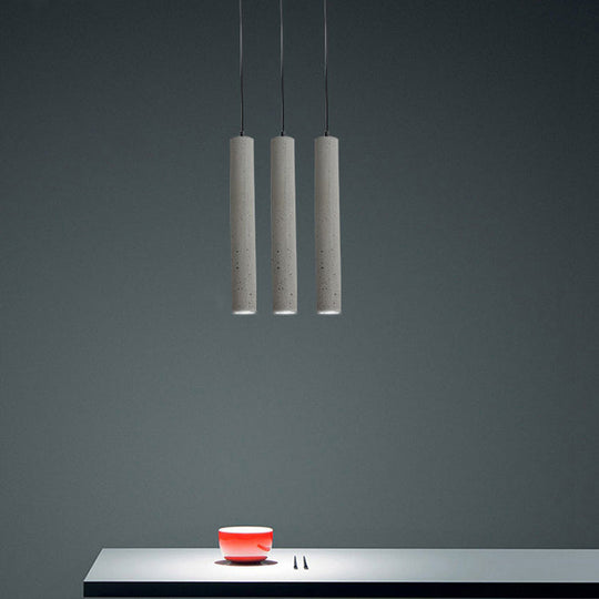 Grey Cement Tube Hanging Lamp: Minimalist Single-Bulb Ceiling Lighting for Dining Room