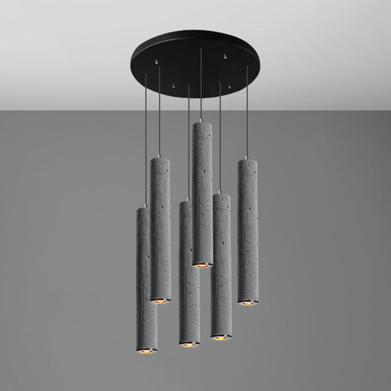 Nordic Style Grey Cement Cylinder Pendant Light for Dining Room Ceiling