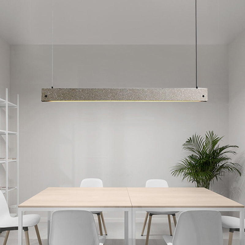 Modern Cement LED Pendant Light for Dining Room - Grey Rectangular Suspension Fixture