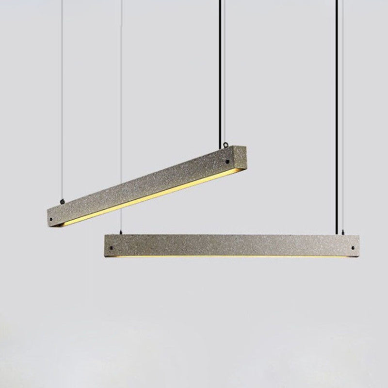 Modern Cement LED Pendant Light for Dining Room - Grey Rectangular Suspension Fixture