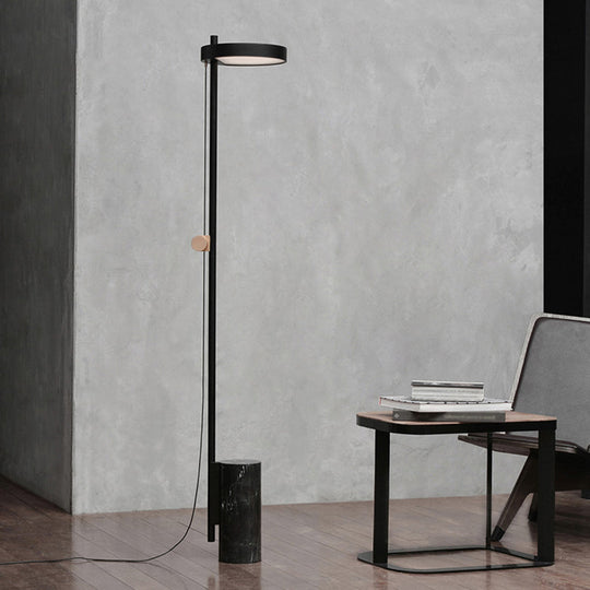 Modern Marble LED Stand Up Floor Lamp in Black - Reading Lighting with Cylindrical Base