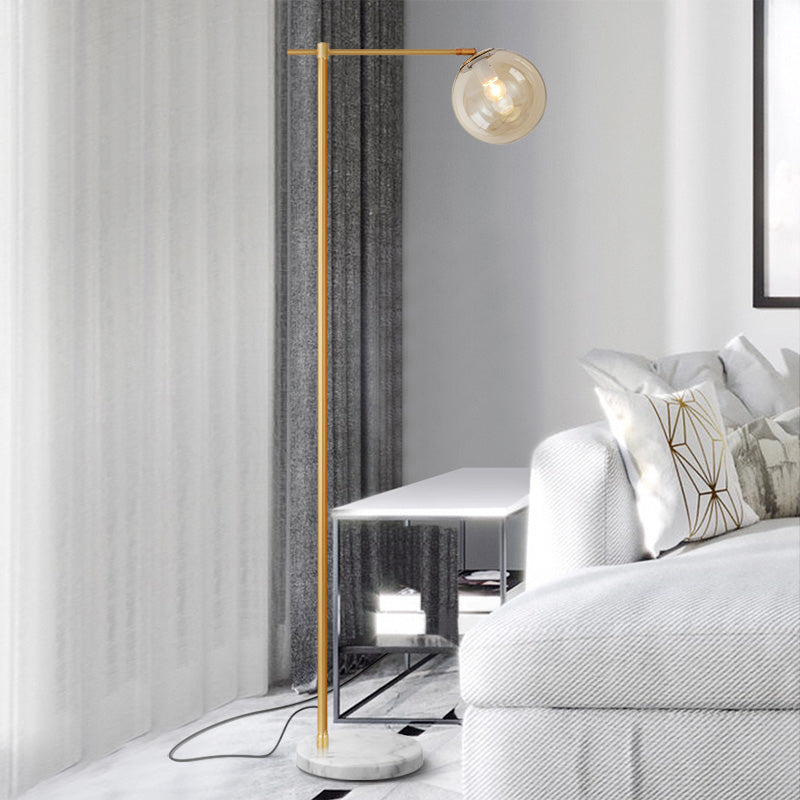 Minimalistic Marble Floor Lamp with Dome Shade - Flat Round Design, 1-Light Standing Lighting for Living Room