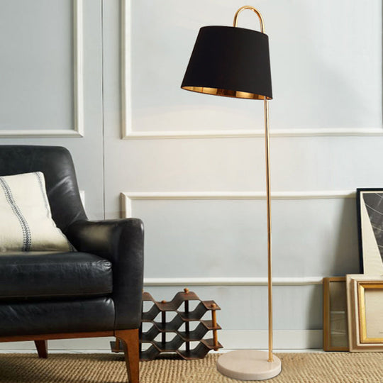 Simplicity Fabric Standing Light: Tapered Design, 1 Bulb Floor Lamp for Living Room with Circular Marble Base