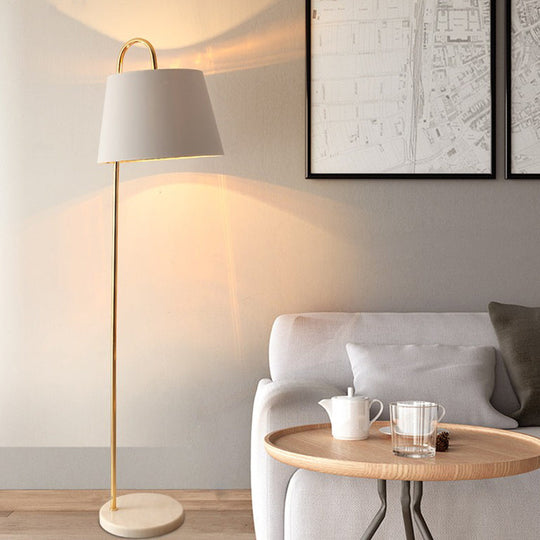 Simplicity Fabric Standing Light: Tapered Design, 1 Bulb Floor Lamp for Living Room with Circular Marble Base