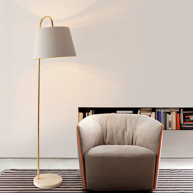 Simplicity Fabric Standing Light: Tapered Design, 1 Bulb Floor Lamp for Living Room with Circular Marble Base