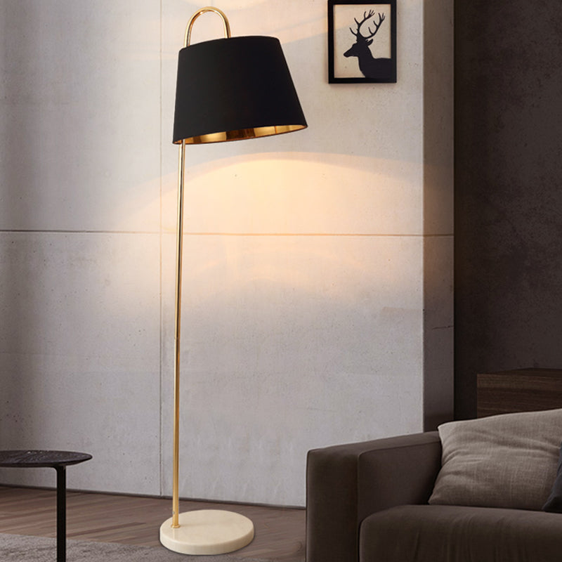 Simplicity Fabric Standing Light: Tapered Design, 1 Bulb Floor Lamp for Living Room with Circular Marble Base