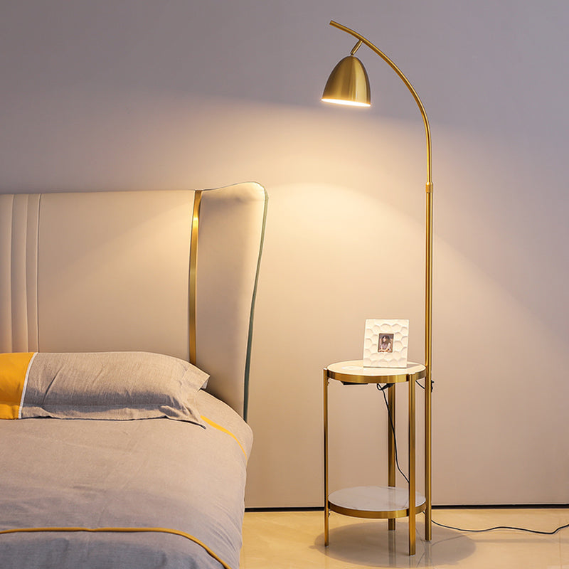 Metallic Single-Bulb Nordic Style Bedside Floor Lamp with 2-Tier Marble Shelf