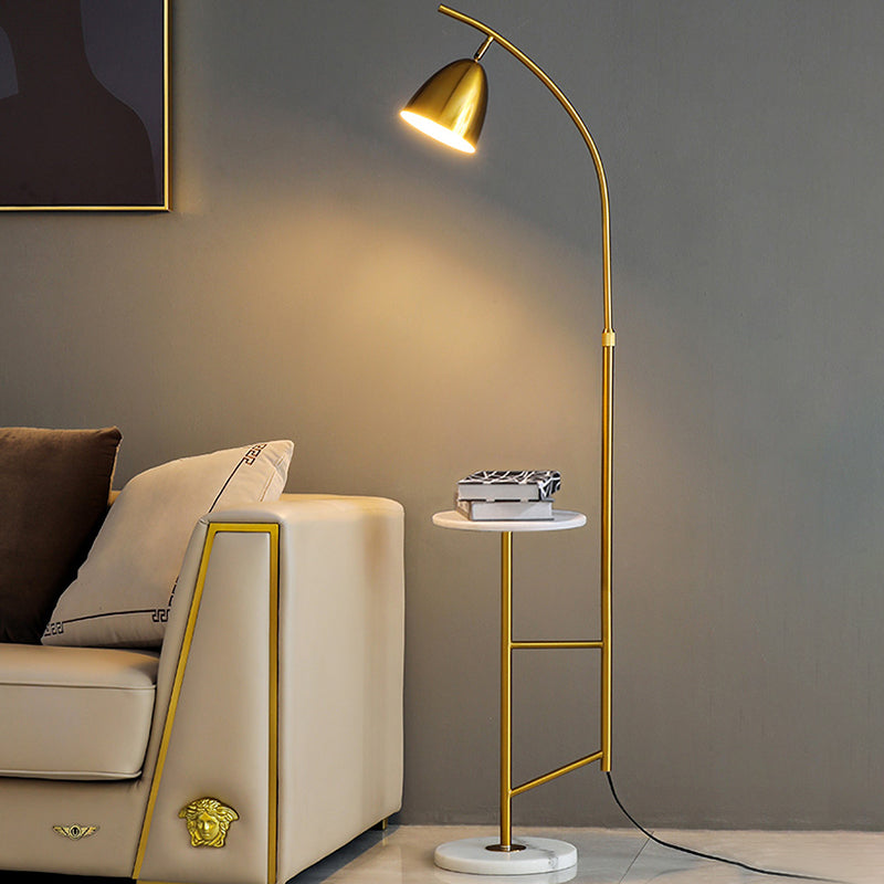 Sleek Metal Floor Lamp with Tray and Marble Base - Bell Standing Light for Living Room