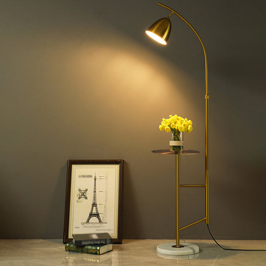 Sleek Metal Floor Lamp with Tray and Marble Base - Bell Standing Light for Living Room