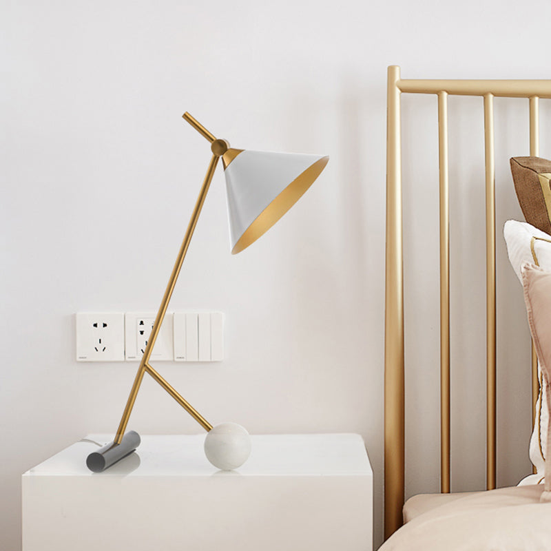 Marble Sphere Bedside Lamp - Elegant Single Simplicity Table Light with Metallic Shade