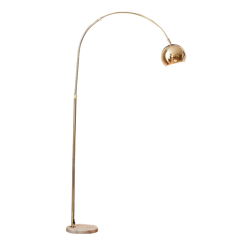 Gold Metal Arched Arm Floor Lamp with Marble Base - Simple 1-Light Bedside Standing Light