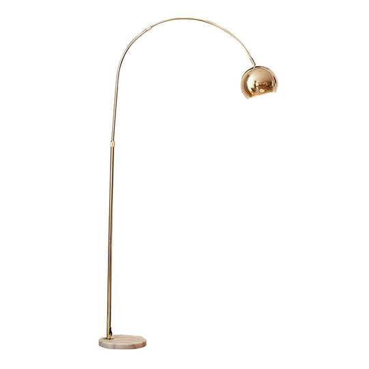 Gold Metal Arched Arm Floor Lamp with Marble Base - Simple 1-Light Bedside Standing Light