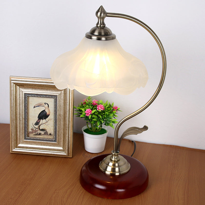 Traditional Brown Dome Table Lamp with Frosted Glass Shade - Single-Bulb Nightstand and Living Room Lighting