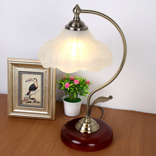Traditional Brown Dome Table Lamp with Frosted Glass Shade - Single-Bulb Nightstand and Living Room Lighting
