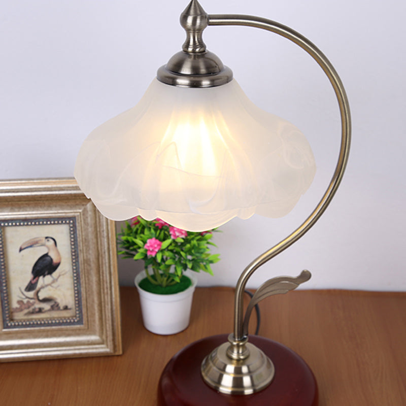 Traditional Brown Dome Table Lamp with Frosted Glass Shade - Single-Bulb Nightstand and Living Room Lighting