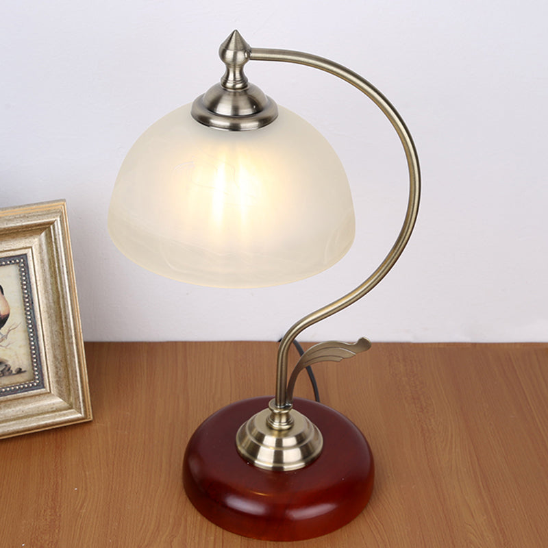 Traditional Brown Dome Table Lamp with Frosted Glass Shade - Single-Bulb Nightstand and Living Room Lighting