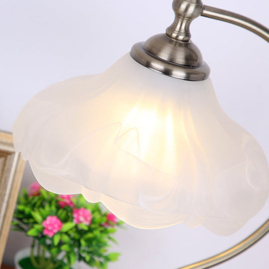 Traditional Brown Dome Table Lamp with Frosted Glass Shade - Single-Bulb Nightstand and Living Room Lighting