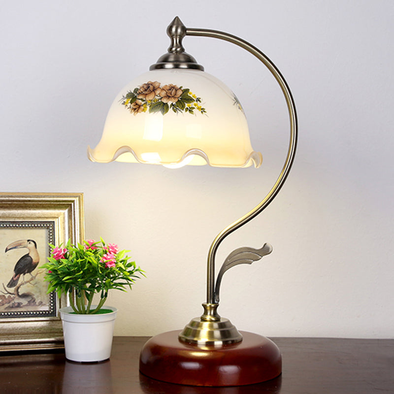 Traditional Brown Dome Table Lamp with Frosted Glass Shade - Single-Bulb Nightstand and Living Room Lighting